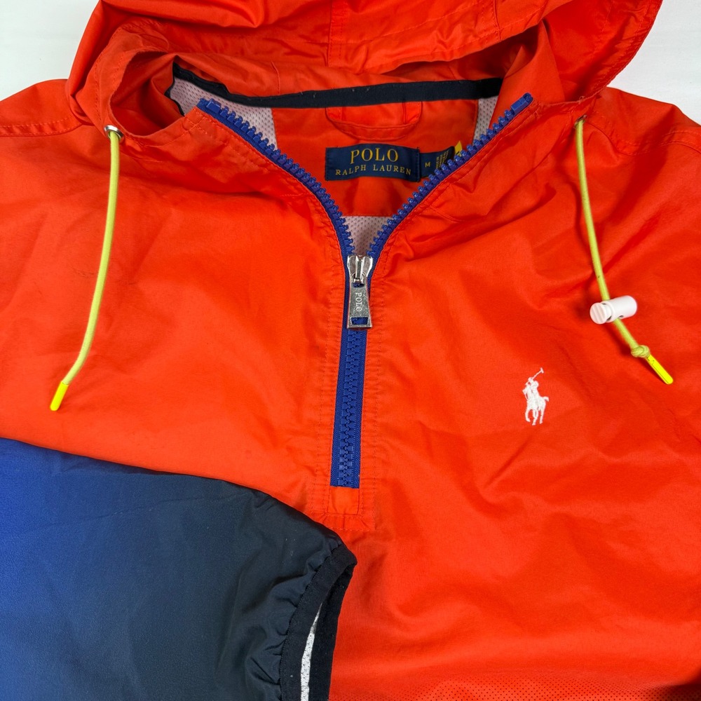 Polo Ralph Lauren Mens Ombre Half Zip Windbreaker Jacket Orange Blue Logo Med